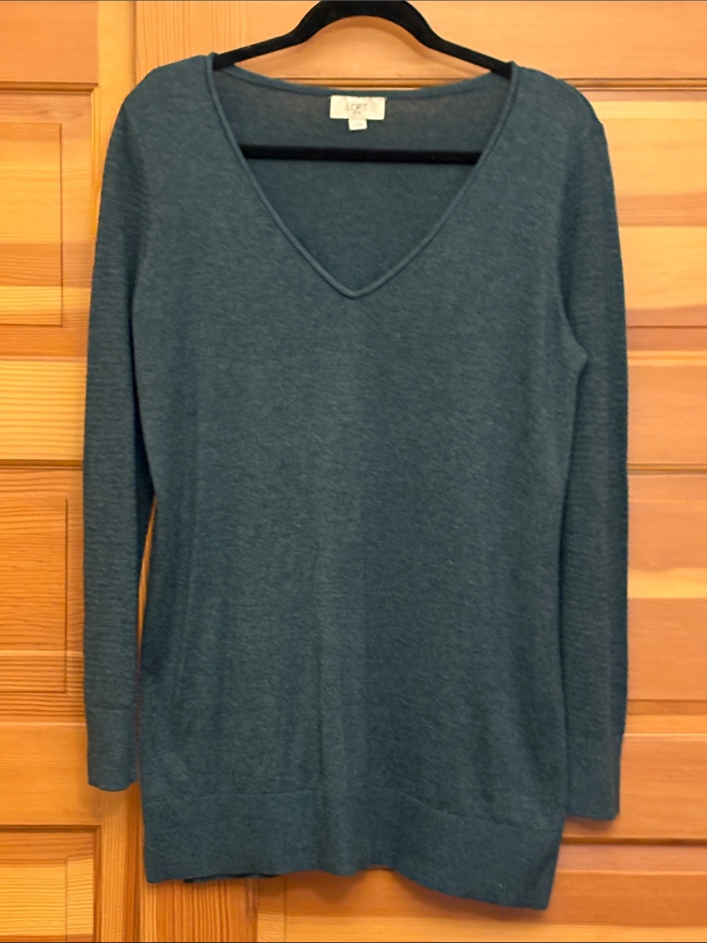 LOFT V-Neck Long Sleeve Sweater - Green/Teal Blue